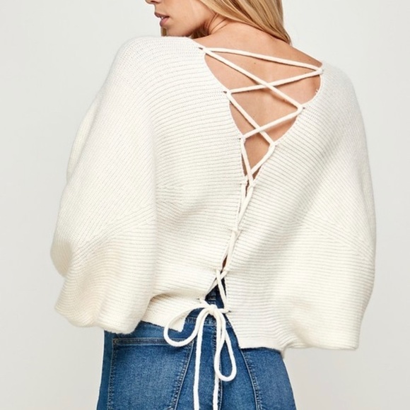 Ivory Lace Up Sweater - Picture 5 of 6